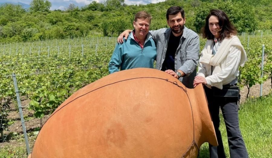 Enjoying learning about Qvevri wine at the Chubini winery in Georgia.