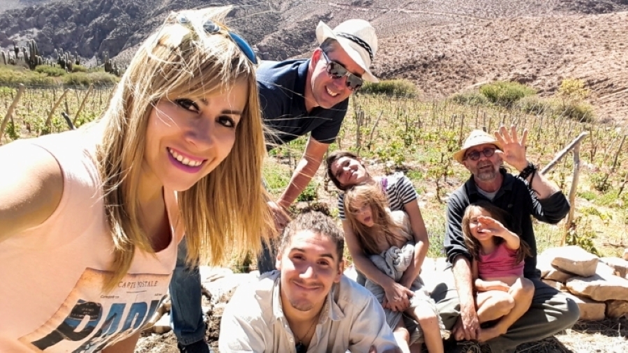 Gary and Malka with Claudio Zucchino and his family in their very high altitude vineyards.