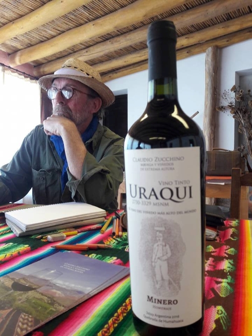 Claudio Zucchino, the owner of the Viñas de Uquia, with his very high altitude wine Uraqui.